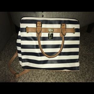 Navy and white purse